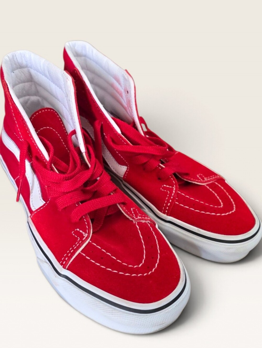 Vans Sk8-Hi Top Racing Red White Sneakers Men 6.5 / Women 8